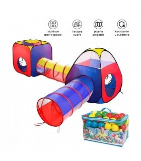 Carpa Circuito 4 En 1 Doble Túnel para Niños + 100 pelotas