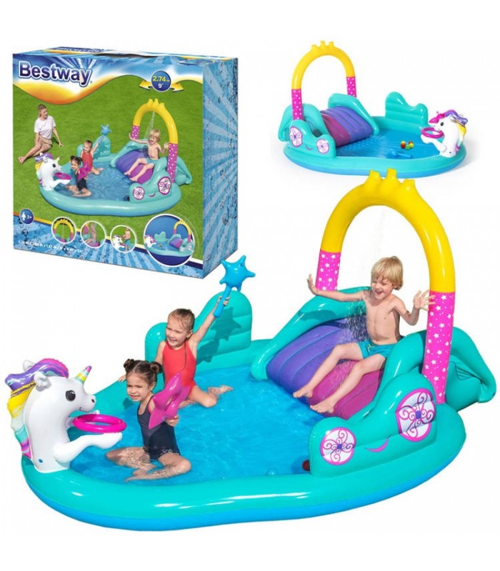 Piscina Para Niños Incluye Tobogan Inflable Capacidad 220 L - 2.74 M X 1.98 M X 1.37 M
