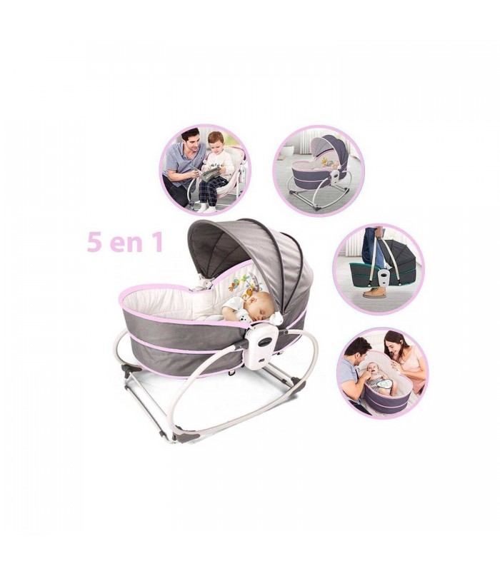 Silla Mecedora y Moisés 5 en 1 de Lujo - ROSADO