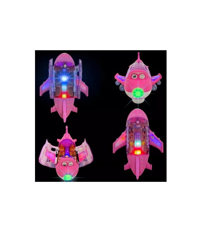 Avión de juguete musical con giro de 360 bits y redondo, color rosa