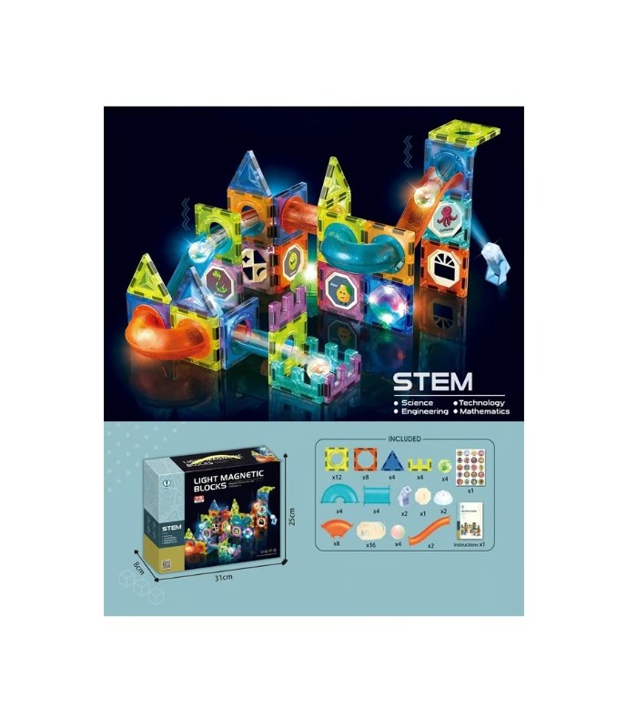 Bloque De Construcción Magnético Pista De Bola Led 75pcs