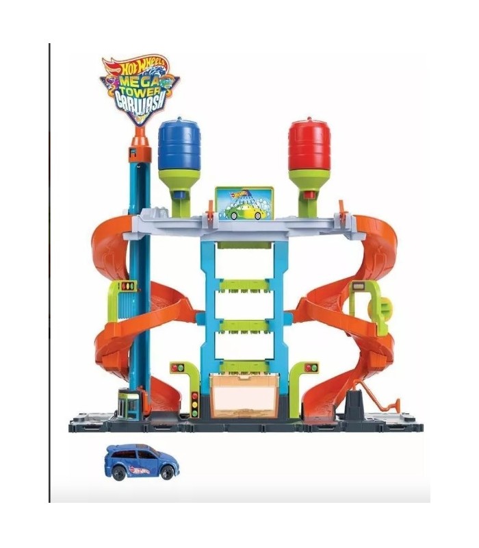 Hot Wheels City Mega Juego de Lavado de Autos con 1 Auto Cambiador de Colores