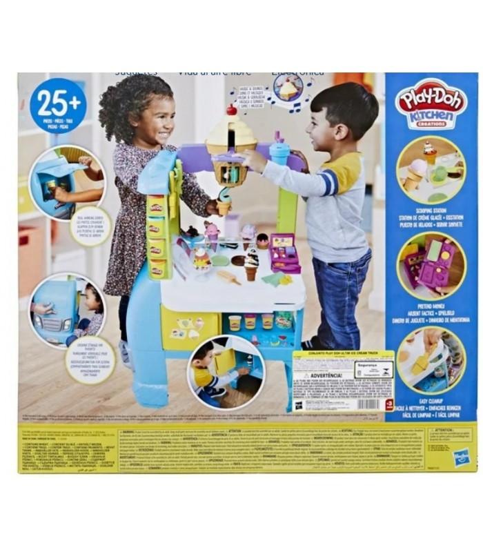 Camión de helados Play-Doh Kitchen Creations Ultimate con 27 accesorios, 12 latas, sonidos realistas