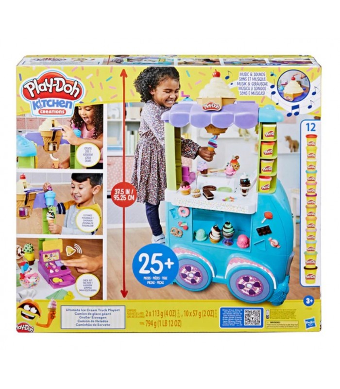 Camión de helados Play-Doh Kitchen Creations Ultimate con 27 accesorios, 12 latas, sonidos realistas