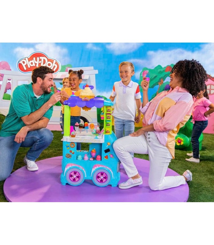 Camión de helados Play-Doh Kitchen Creations Ultimate con 27 accesorios, 12 latas, sonidos realistas