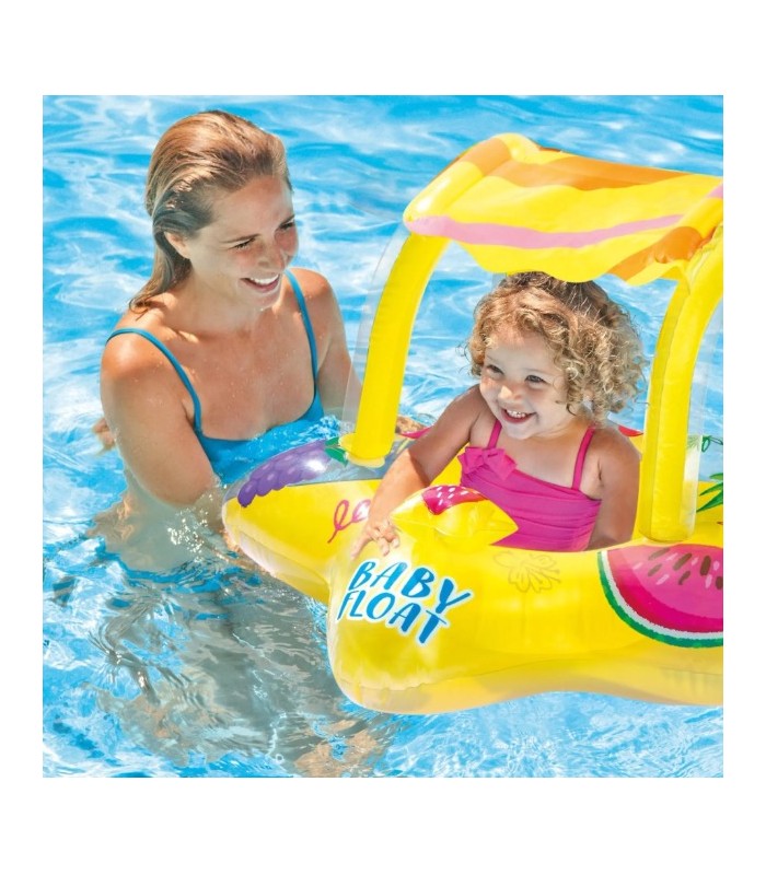 Flotador inflable amarillo con sombrilla