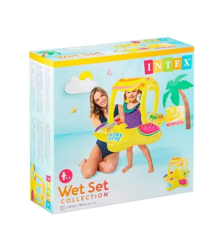 Flotador inflable amarillo con sombrilla