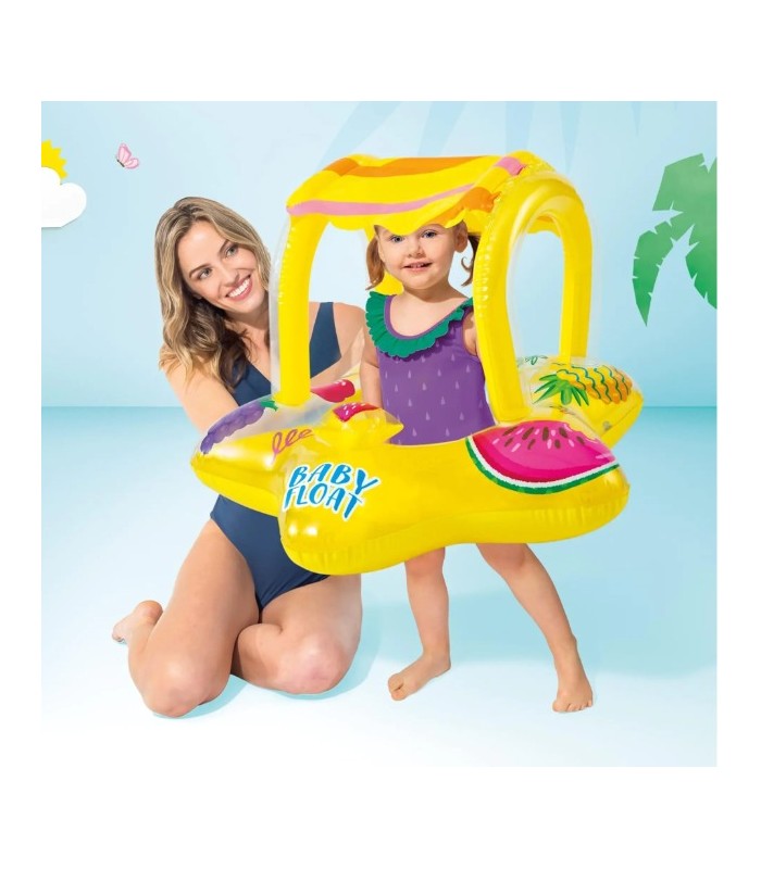 Flotador inflable amarillo con sombrilla