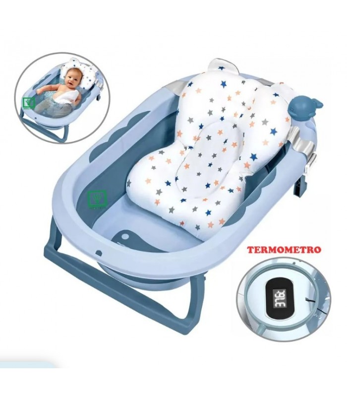 Bañera Plegable Ballenita Con Termómetro CELESTE