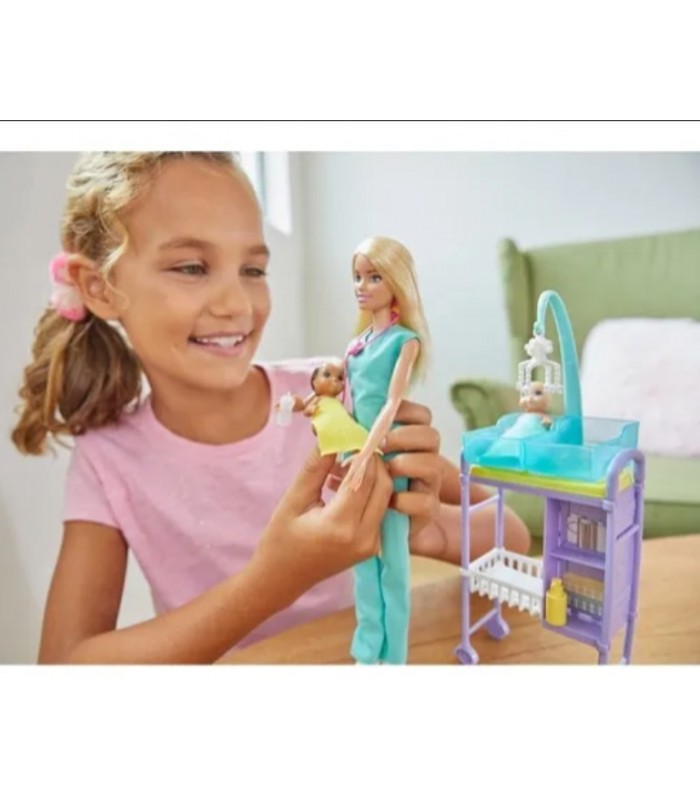 Barbie Set De Pediatra Rubia Con Gemelos