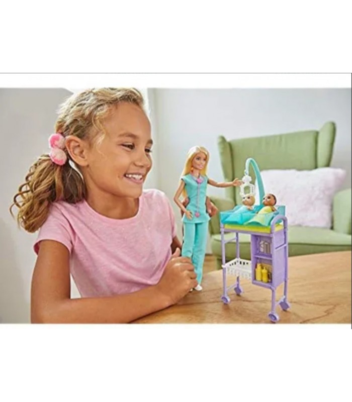 Barbie Set De Pediatra Rubia Con Gemelos
