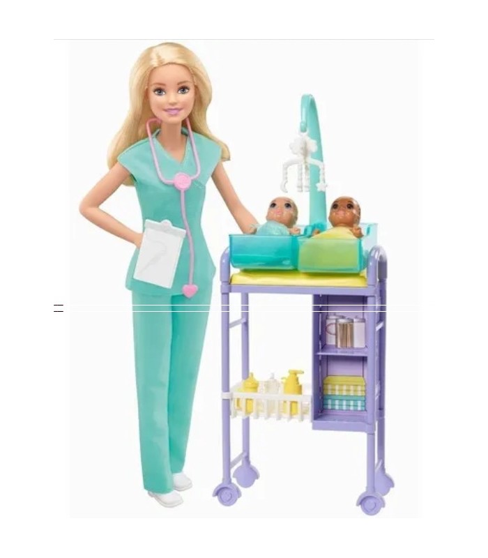Barbie Set De Pediatra Rubia Con Gemelos