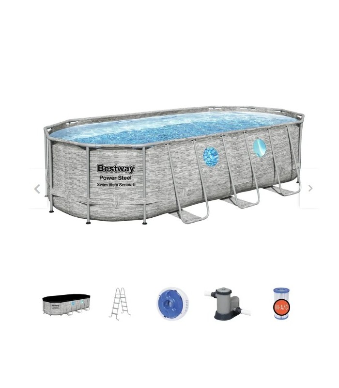 Piscina estructural ovalada Bestway 56716 con capacidad de 13430 litros de 5.49m de largo x 2.74m de ancho x 1.22m de alto