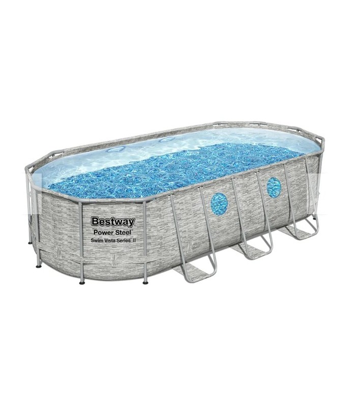 Piscina estructural ovalada Bestway 56716 con capacidad de 13430 litros de 5.49m de largo x 2.74m de ancho x 1.22m de alto