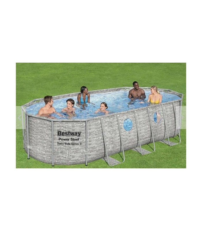 Piscina estructural ovalada Bestway 56716 con capacidad de 13430 litros de 5.49m de largo x 2.74m de ancho x 1.22m de alto