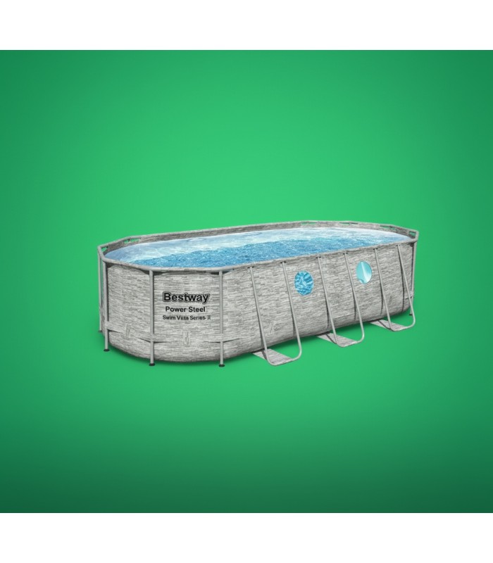 Piscina estructural ovalada Bestway 56716 con capacidad de 13430 litros de 5.49m de largo x 2.74m de ancho x 1.22m de alto