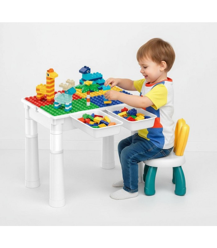 Set de construcción y mesa de actividades para niños