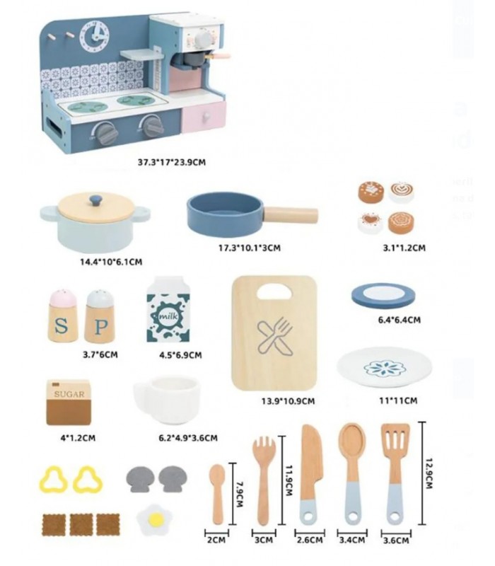 Juego de Cocina con Cafetera de Madera