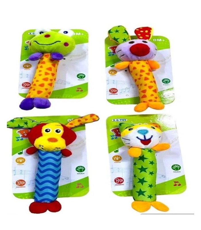 PACK X 4 Sonajas Peluche Animales Tela Estimulación Bebés