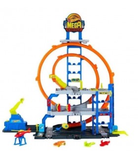 Garaje Con MEGAlooping De Hot Wheels Con 1 Coche De Juguete Metálico Y 1 Helicóptero De Juguete A Escala 1:64